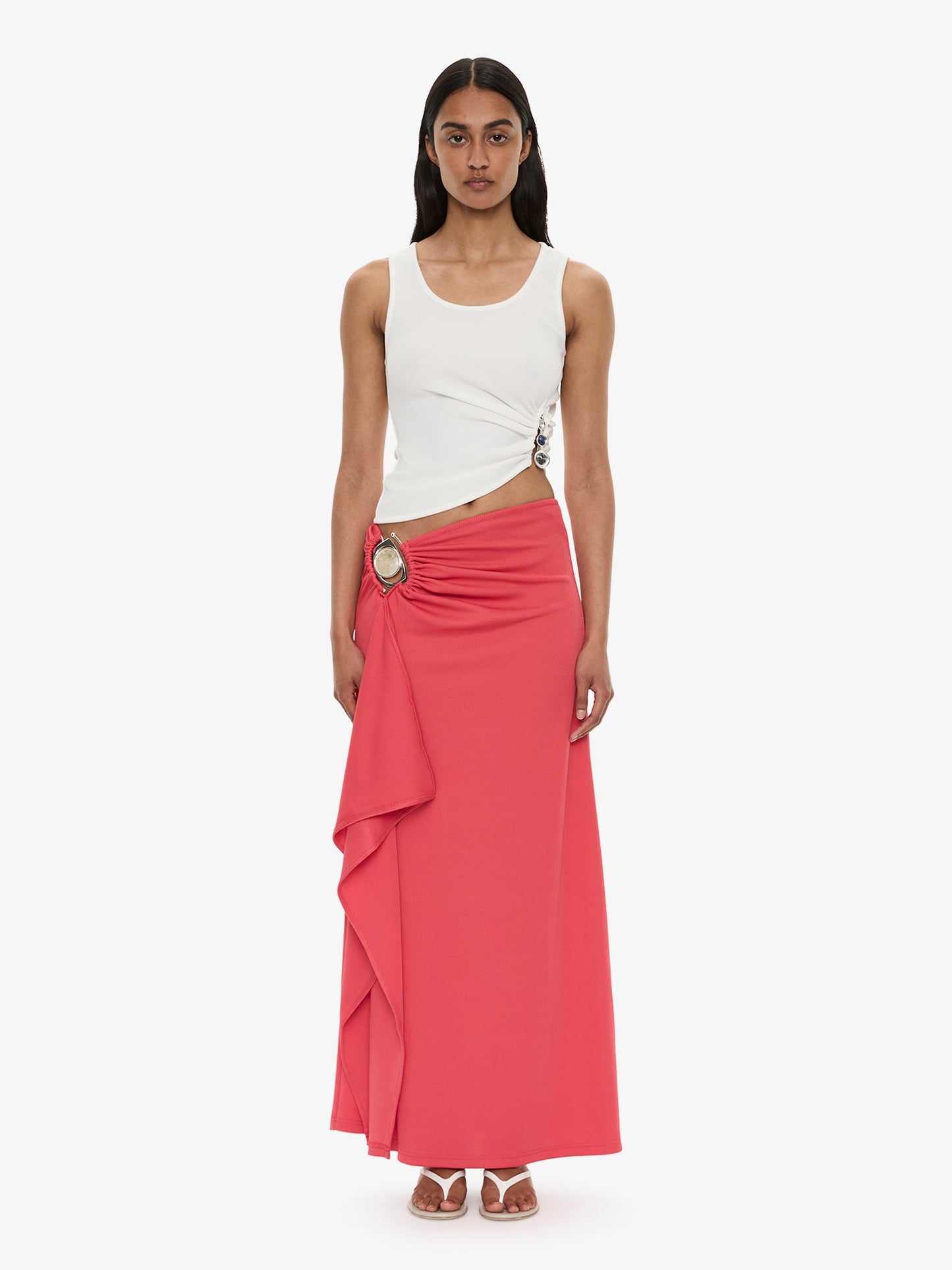CHRISTOPHER ESBER Droplet Crystal Ruched Tank (White)