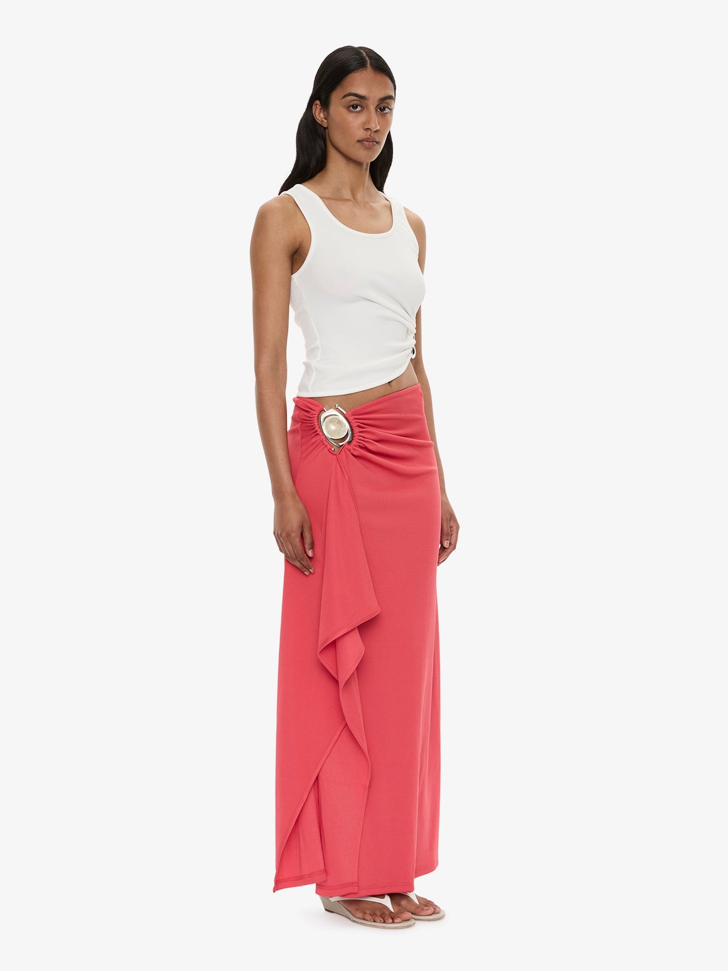 CHRISTOPHER ESBER Droplet Crystal Ruched Tank (White)