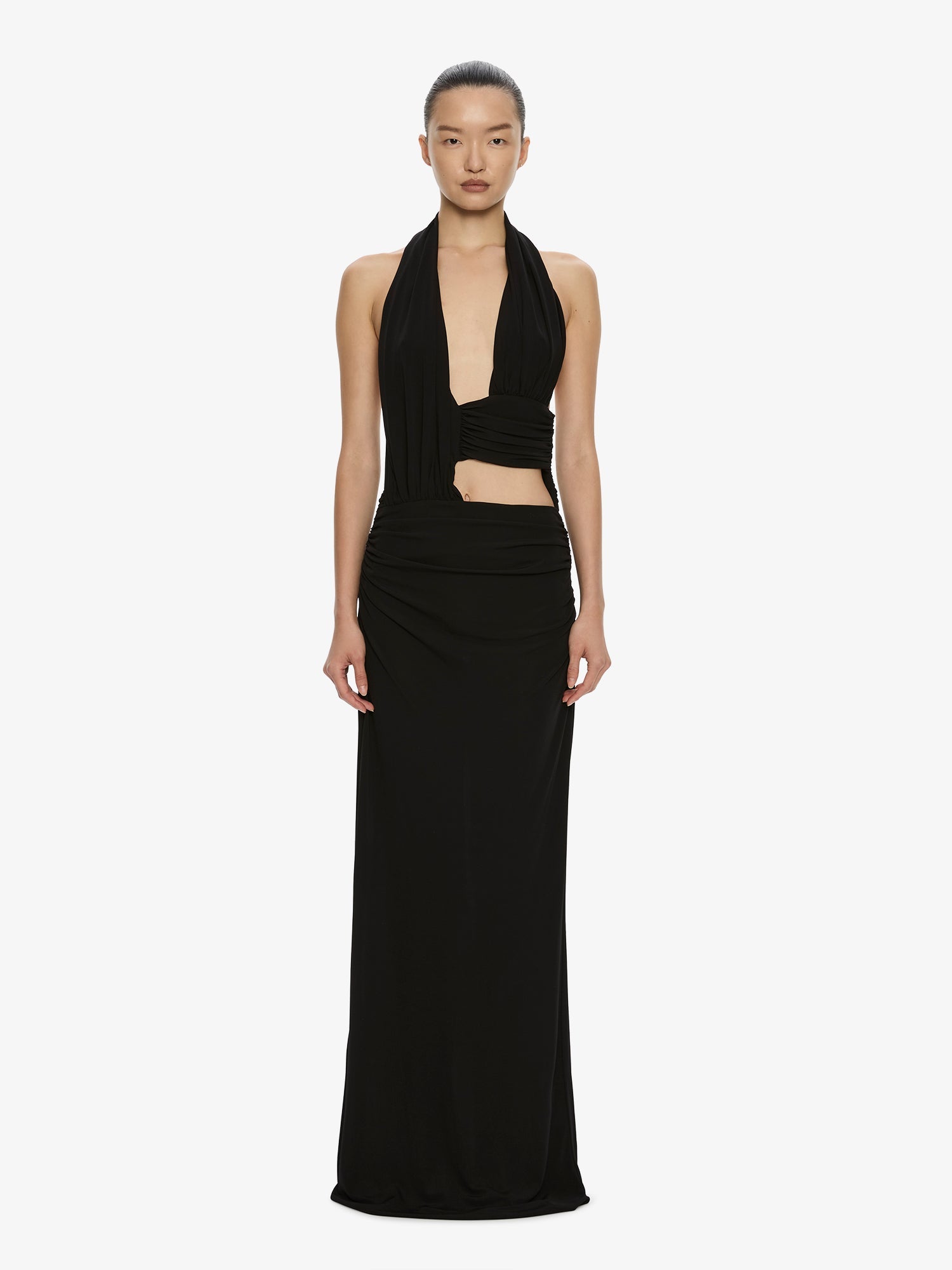 Image of Dresses. Product name - Draped Cummerbund Jersey Dress in Black colour by brand - CHRISTOPHER ESBER