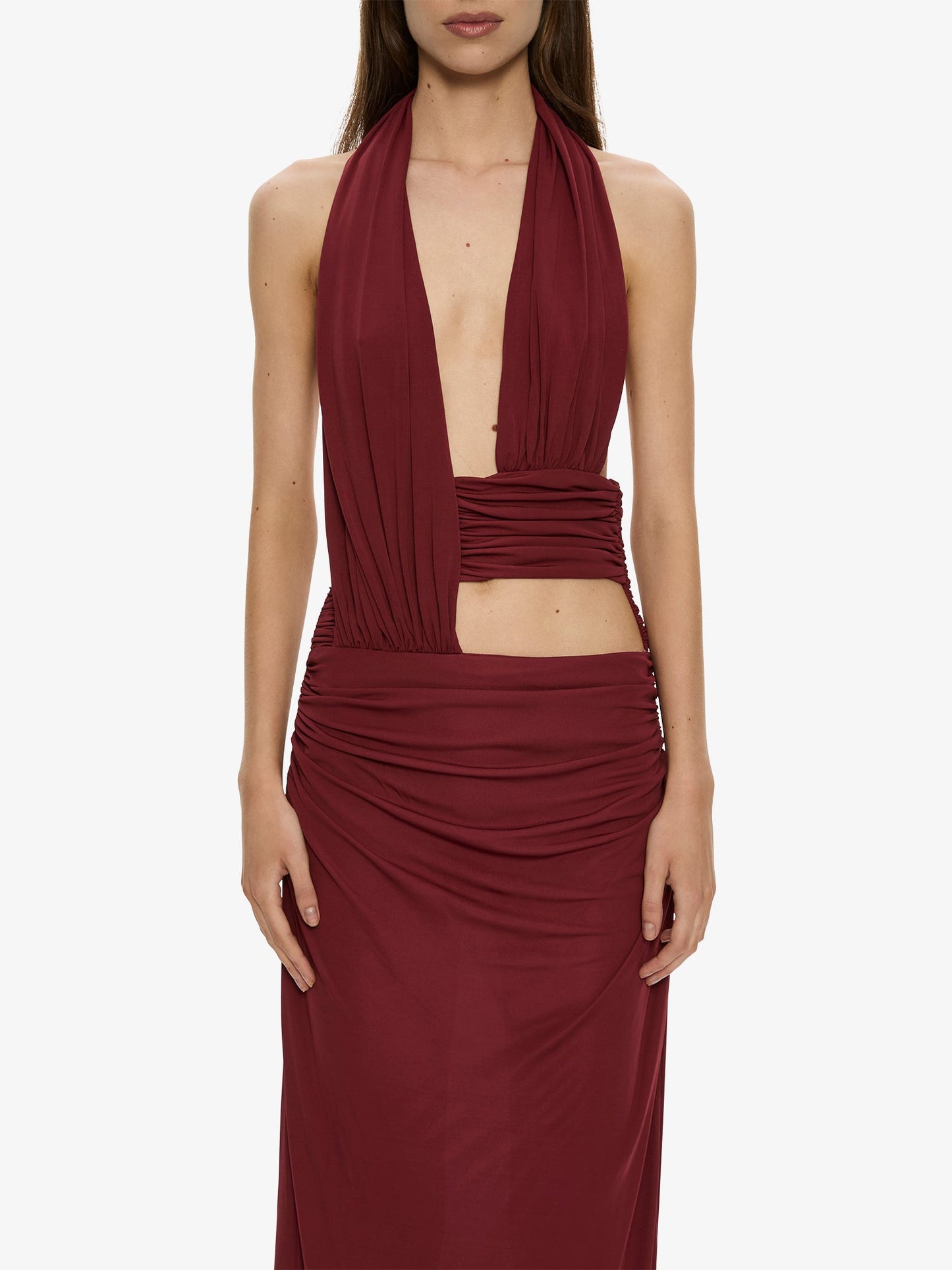 CHRISTOPHER ESBER Draped Cummerbund Jersey Dress (Wine)