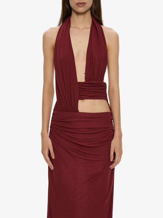 CHRISTOPHER ESBER Draped Cummerbund Jersey Dress (Wine)