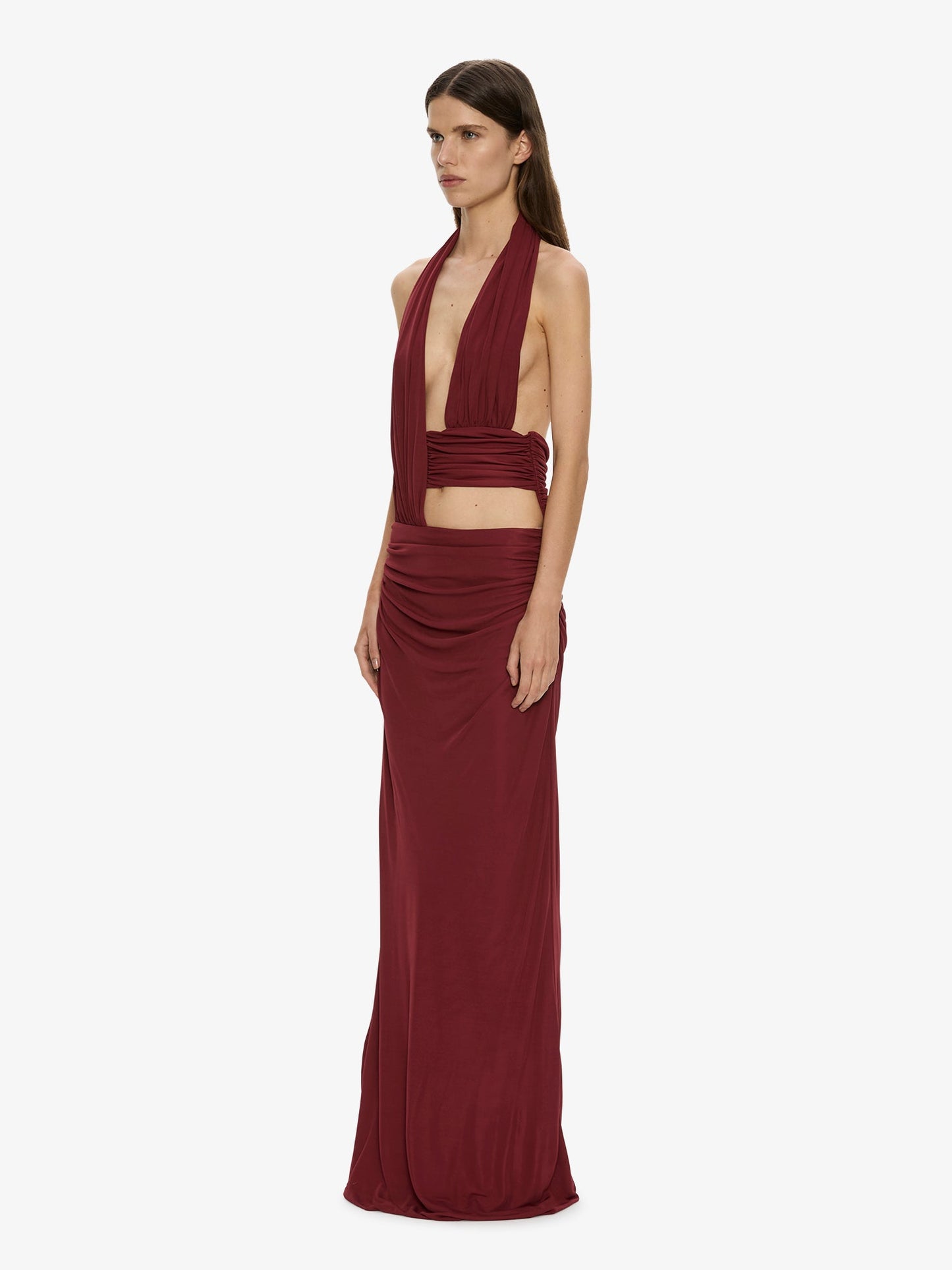CHRISTOPHER ESBER Draped Cummerbund Jersey Dress (Wine)