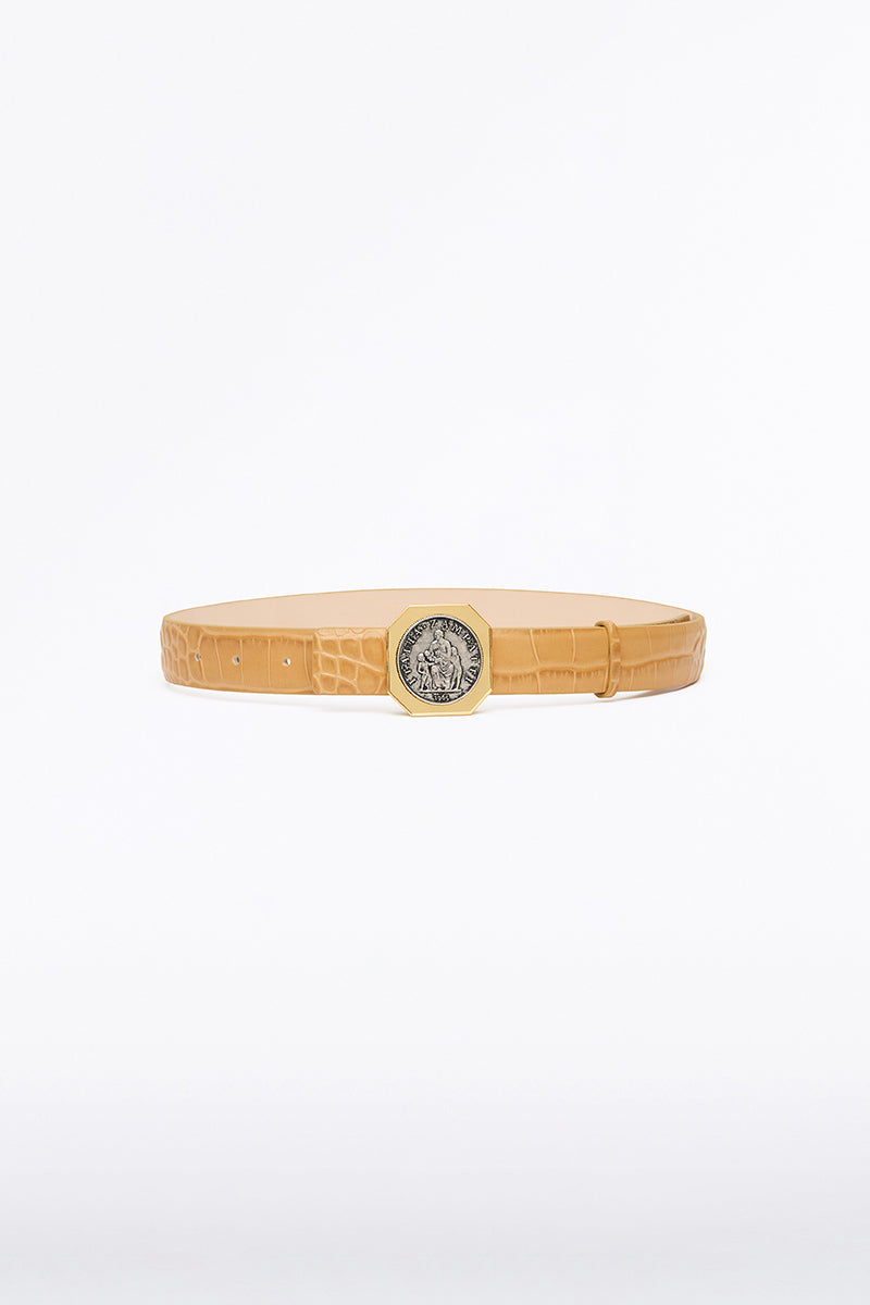 Carla Zampatti Tan Croc Octagonal Coin Belt (Print)