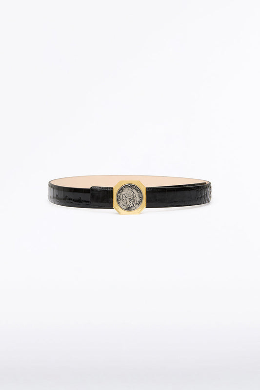 Carla Zampatti Black Croc Octagonal Coin Belt (Print)