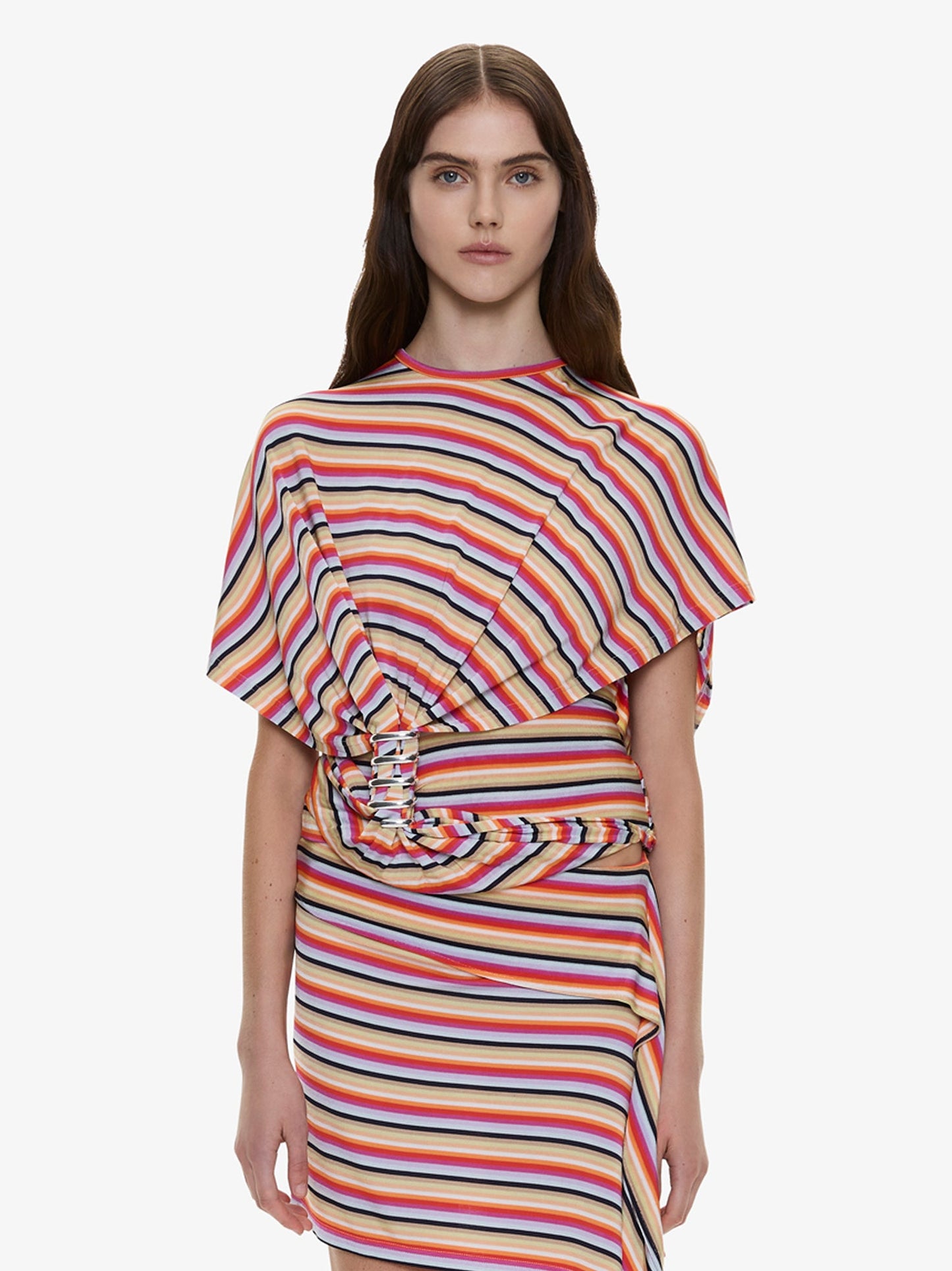 Image of a model wearing Tops. Productname: CHRISTOPHER ESBER Calypso Coiled Jersey Tee in Stripe colour by brand - CHRISTOPHER ESBER