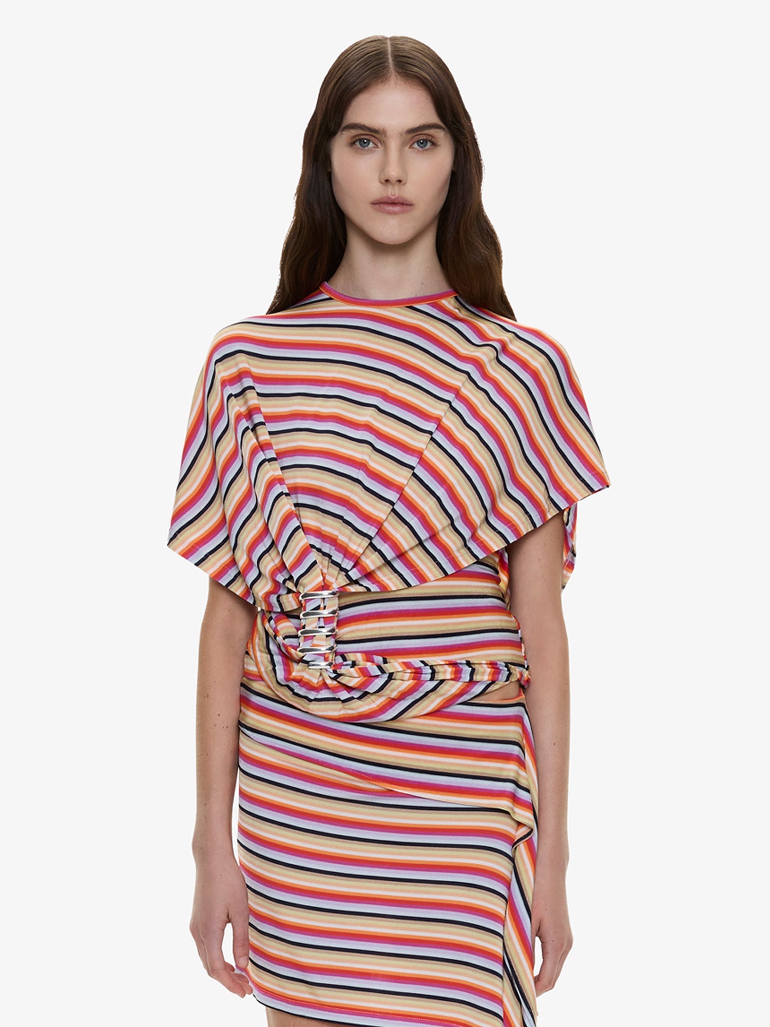 Image of a model wearing Tops. Productname: CHRISTOPHER ESBER Calypso Coiled Jersey Tee in Stripe colour by brand - CHRISTOPHER ESBER