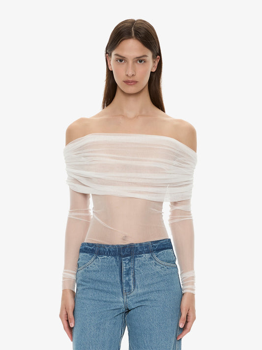 Image of a model wearing Tops. Product name - Veiled Top in White colour by brand - Christopher Esber