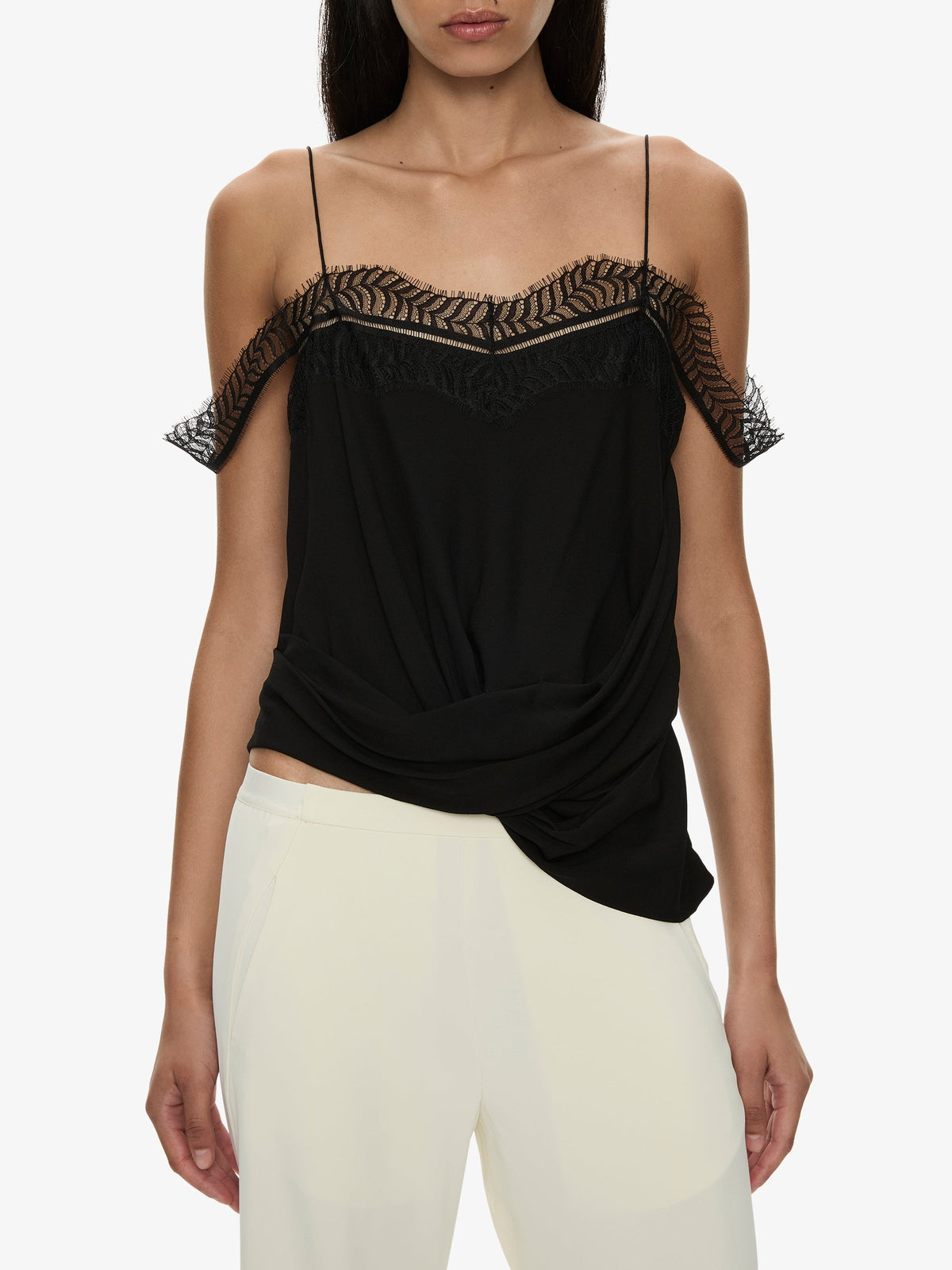 CHRISTOPHER ESBER Miro Split Lace Draped Cami (Black)