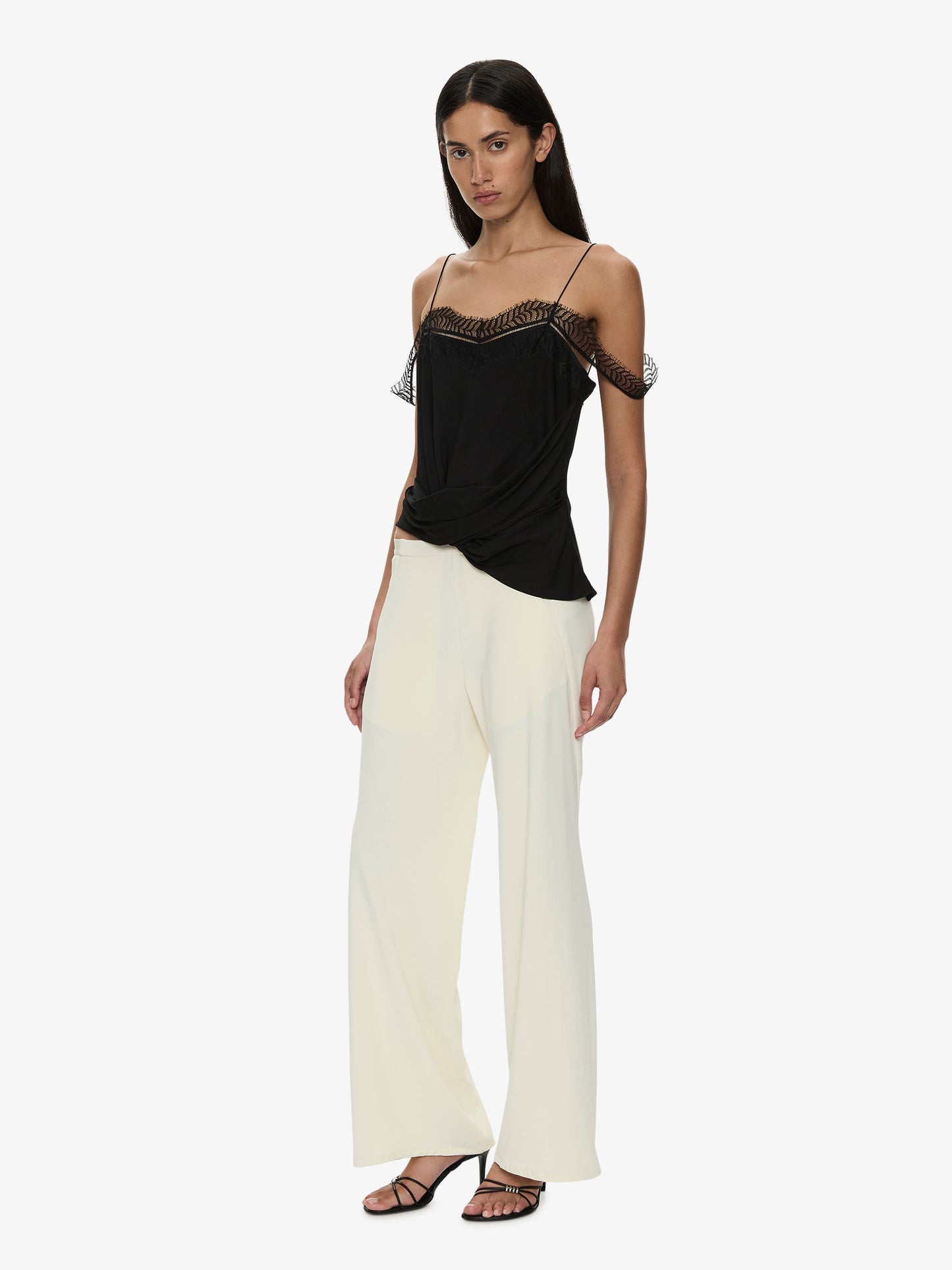 CHRISTOPHER ESBER Miro Split Lace Draped Cami (Black)