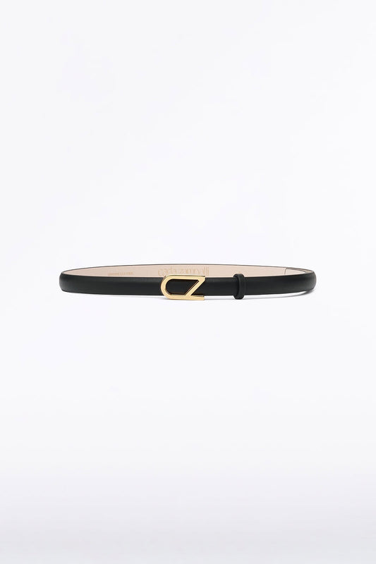 Image of Belts. Product name - Black Cz Thin Logo Belt in Black colour by brand - Carla Zampatti