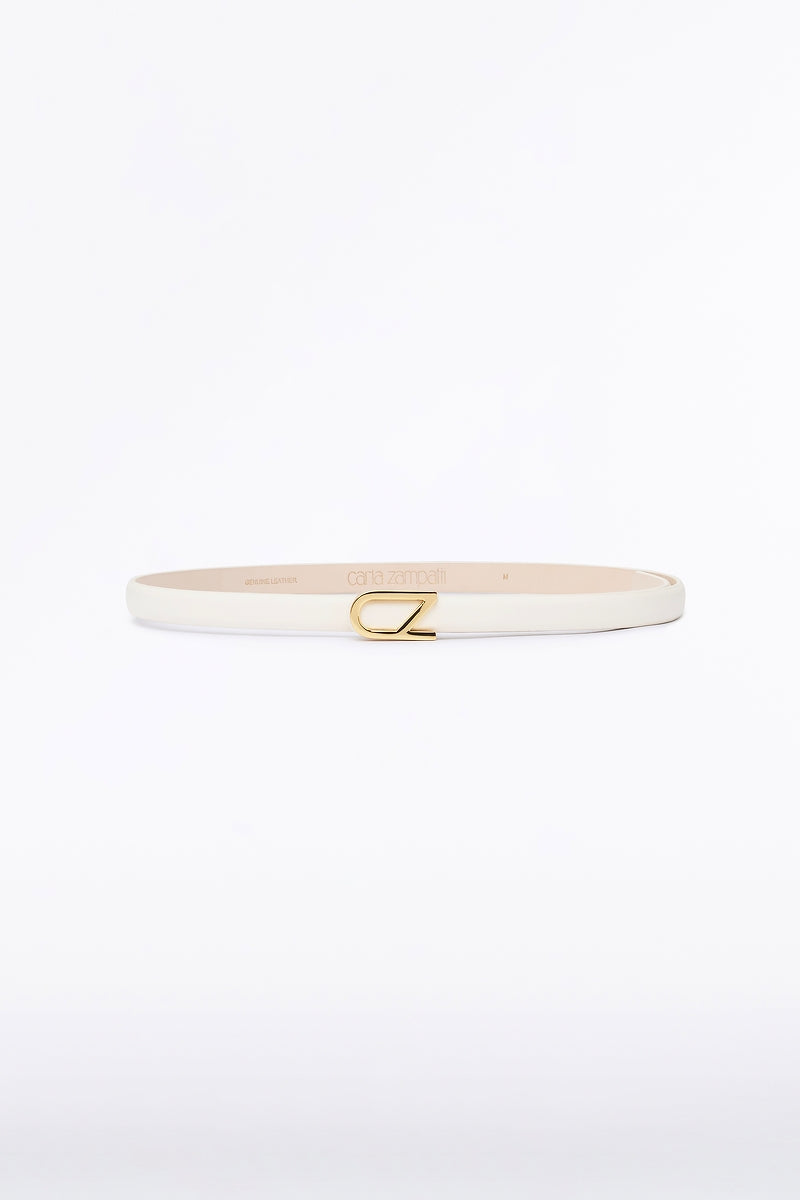 Image of Belts. Product name - Ivory Cz Thin Logo Belt in White colour by brand - Carla Zampatti
