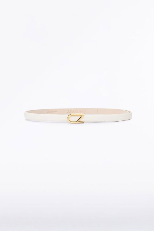 Image of Belts. Product name - Ivory Cz Thin Logo Belt in White colour by brand - Carla Zampatti