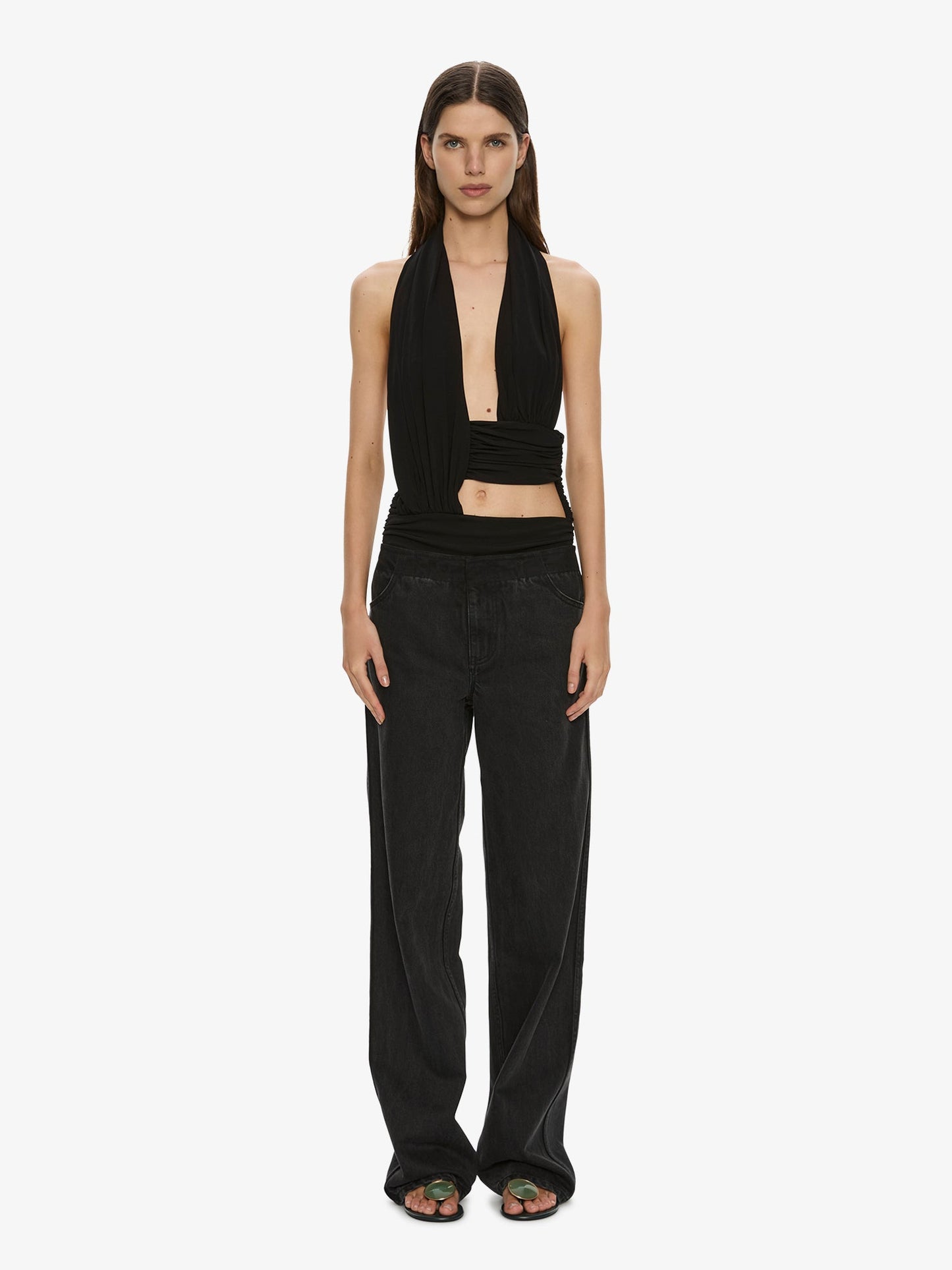 CHRISTOPHER ESBER Draped Cummerbund Jersey Top (Black)