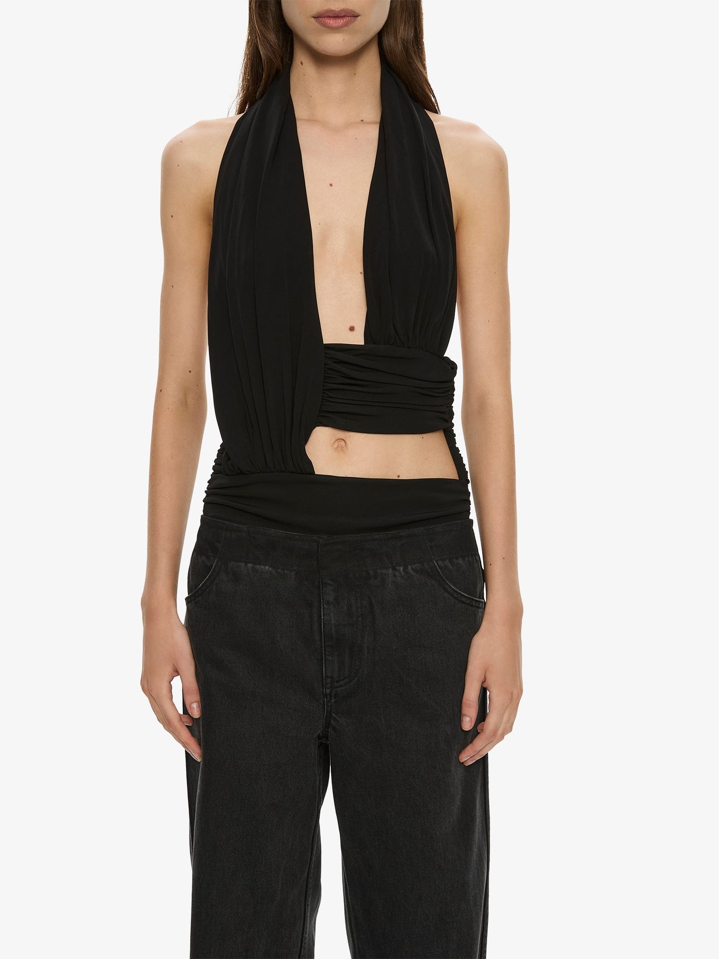 CHRISTOPHER ESBER Draped Cummerbund Jersey Top (Black)