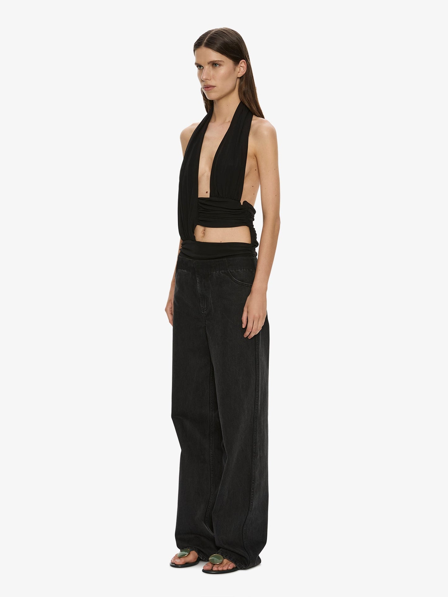 CHRISTOPHER ESBER Draped Cummerbund Jersey Top (Black)