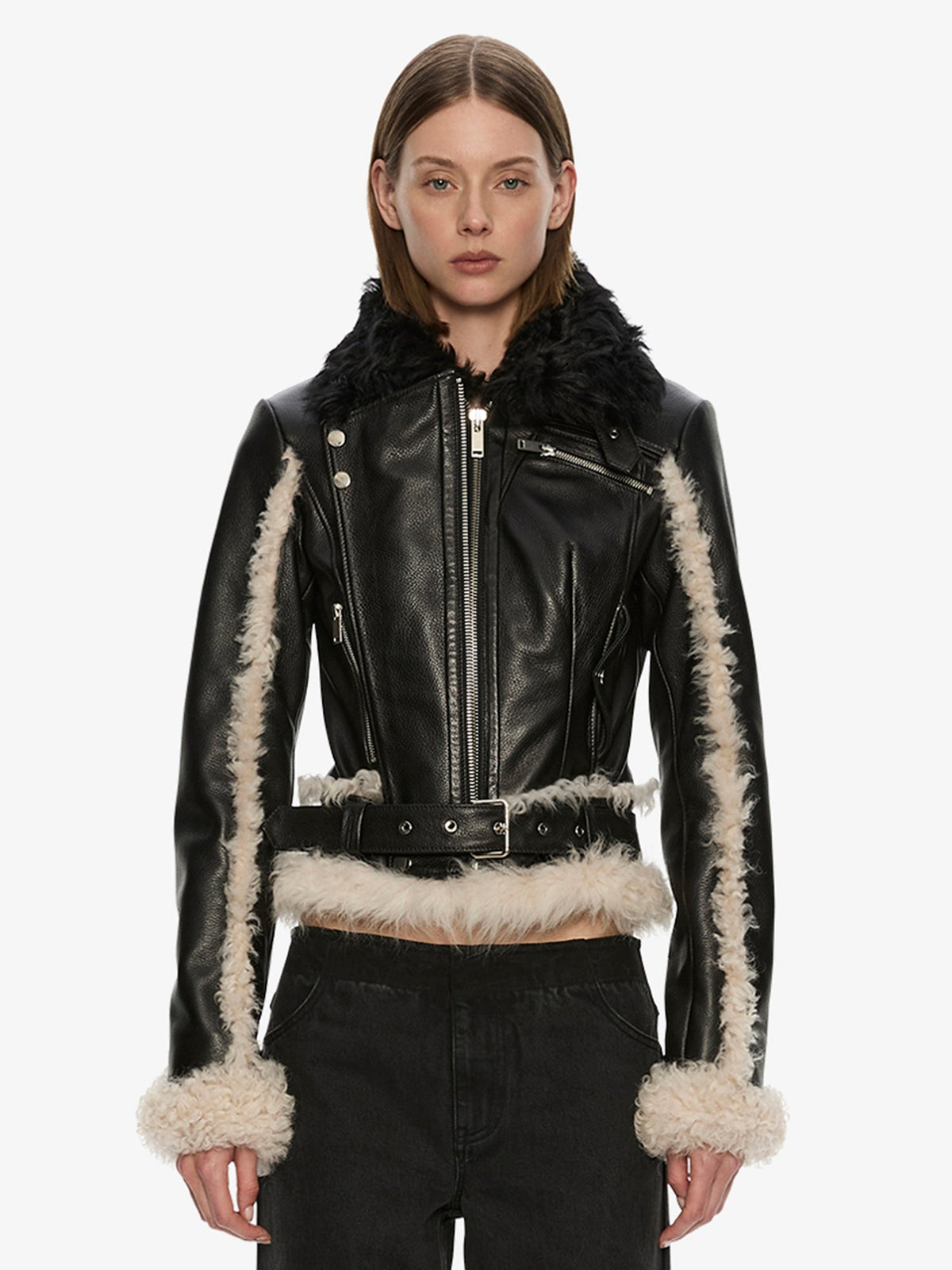 CHRISTOPHER ESBER Tyler Shearling Biker Jacket (Cream)