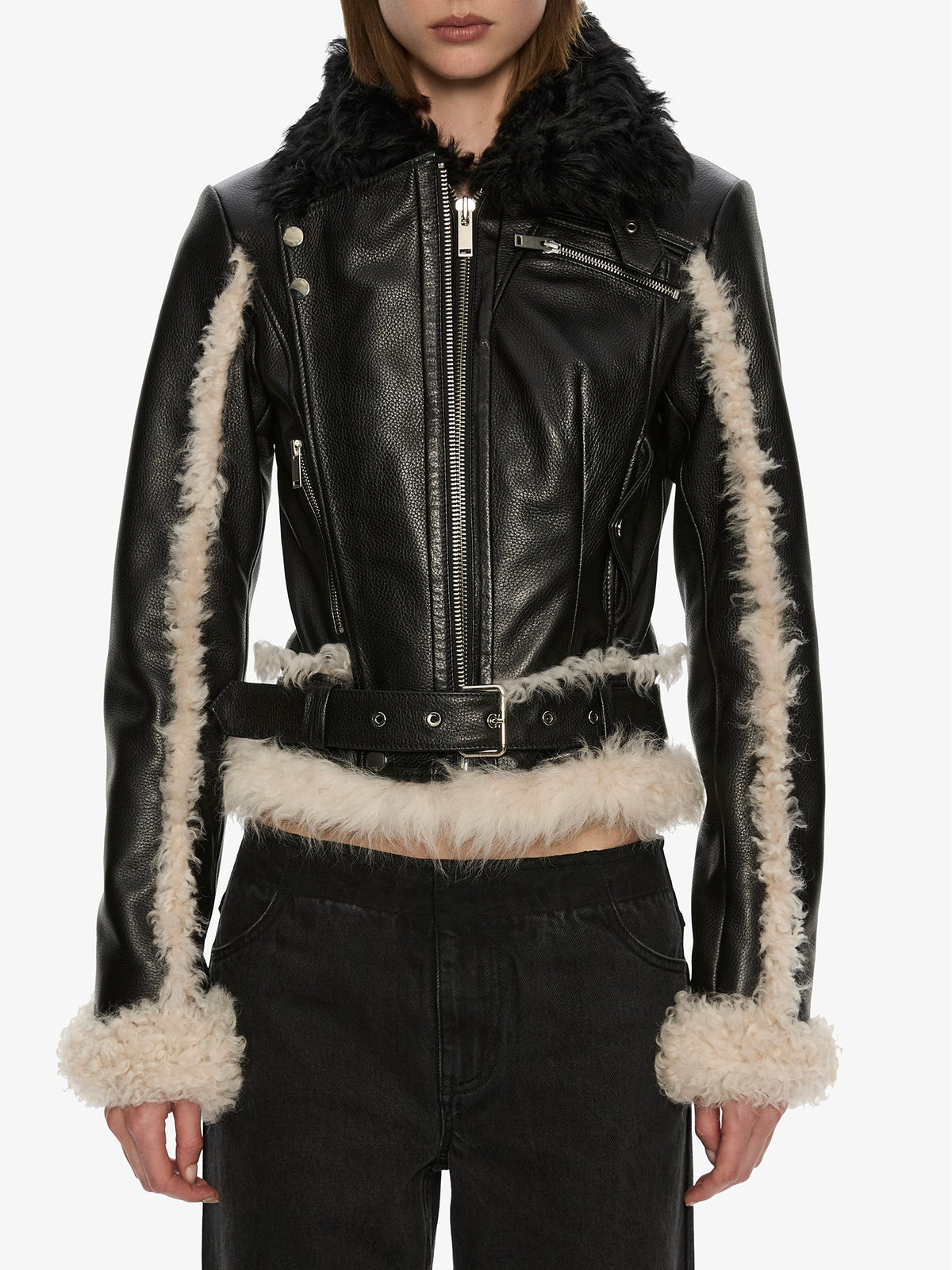 CHRISTOPHER ESBER Tyler Shearling Biker Jacket (Cream)