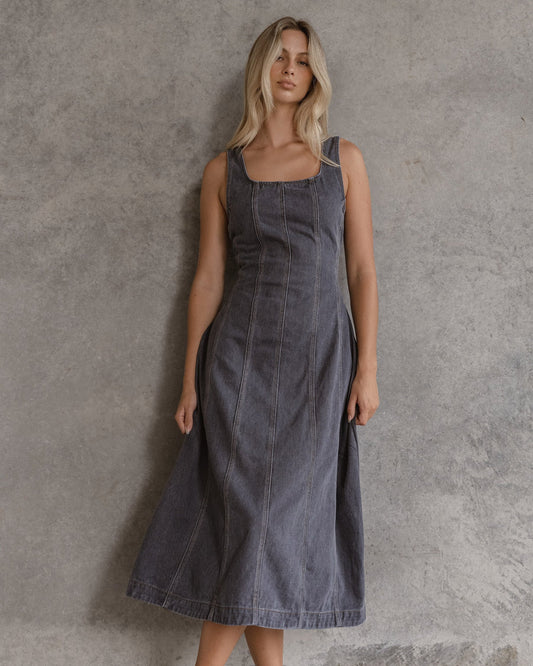 Image of Dresses. Product name - Ainsley Dress Dark Denim in Dark Denim colour by brand - Sass Clothing