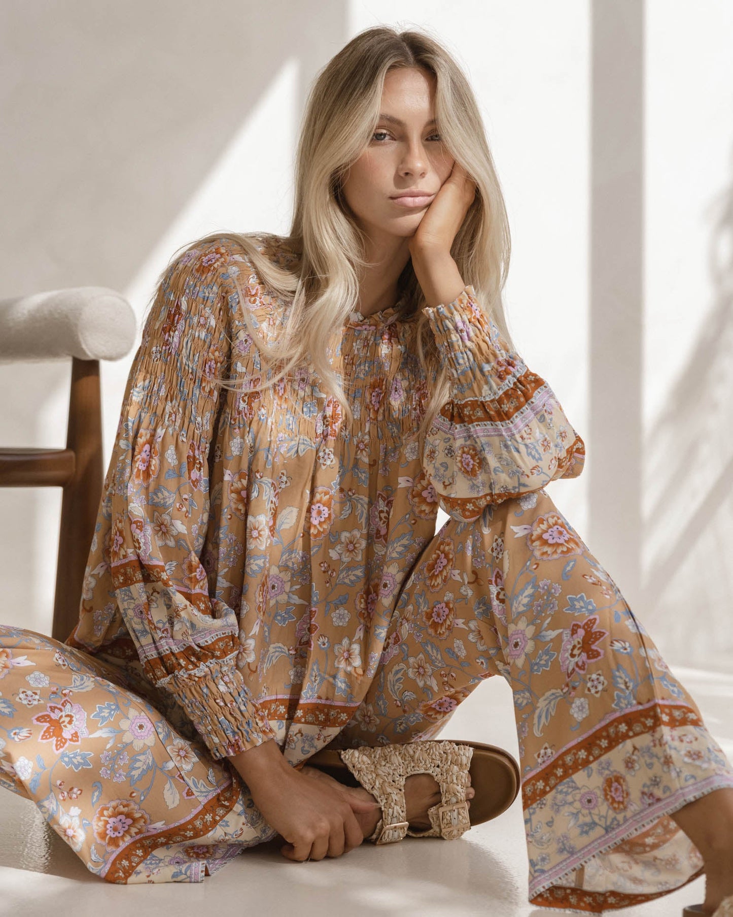 Image of a model wearing Tops. Product name - Margie Top Paisley in Paisley colour by brand - Sass Clothing
