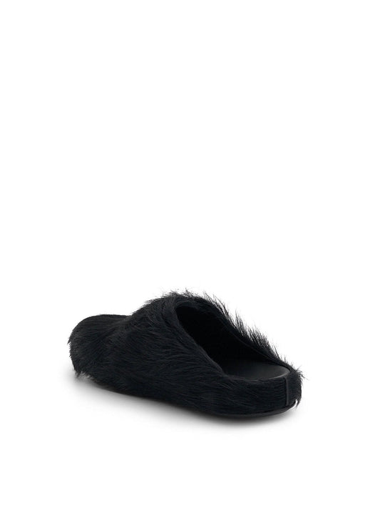 MARNI Fussbett Long Hair Calfskin Sabot (Black)
