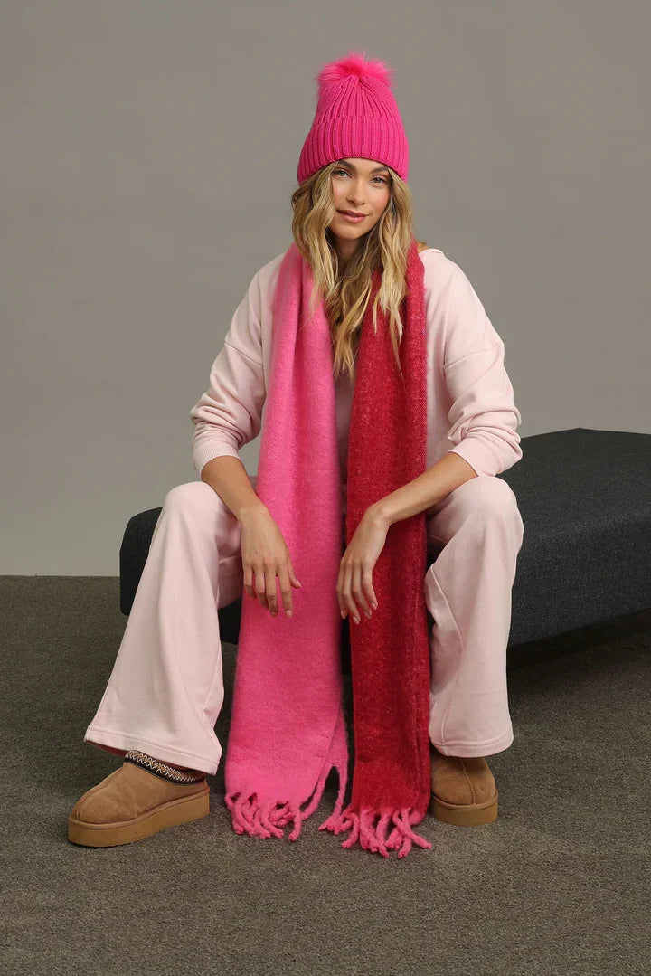 Image of Accessories. Product name - Cosette Chunky Two-Toned Scarf in Pink colour by brand - Sass Clothing