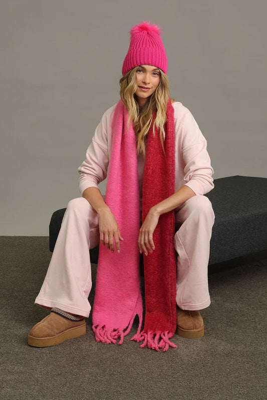 Image of Scarves & Shawls. Product name - Cosette Chunky Two-Toned Scarf in Pink colour by brand - Betty Basics