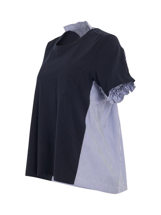 SACAI Panelled Cotton T-Shirt (Navy)
