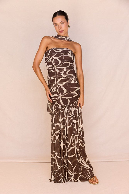 Image of Dresses. Product name - Hayley Strapless Mesh Dress Floral in Floral colour by brand - Sass Clothing