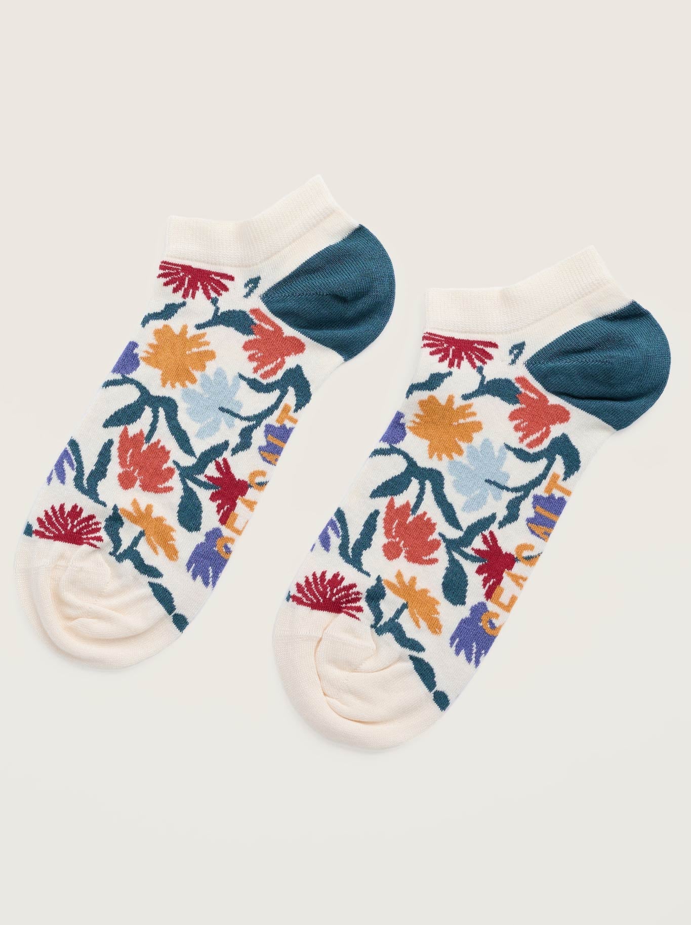 Image of Socks. Product name - Seasalt Bamboo Arty Trainer Socks in Inked Flowers Chalk colour by brand - Seasalt