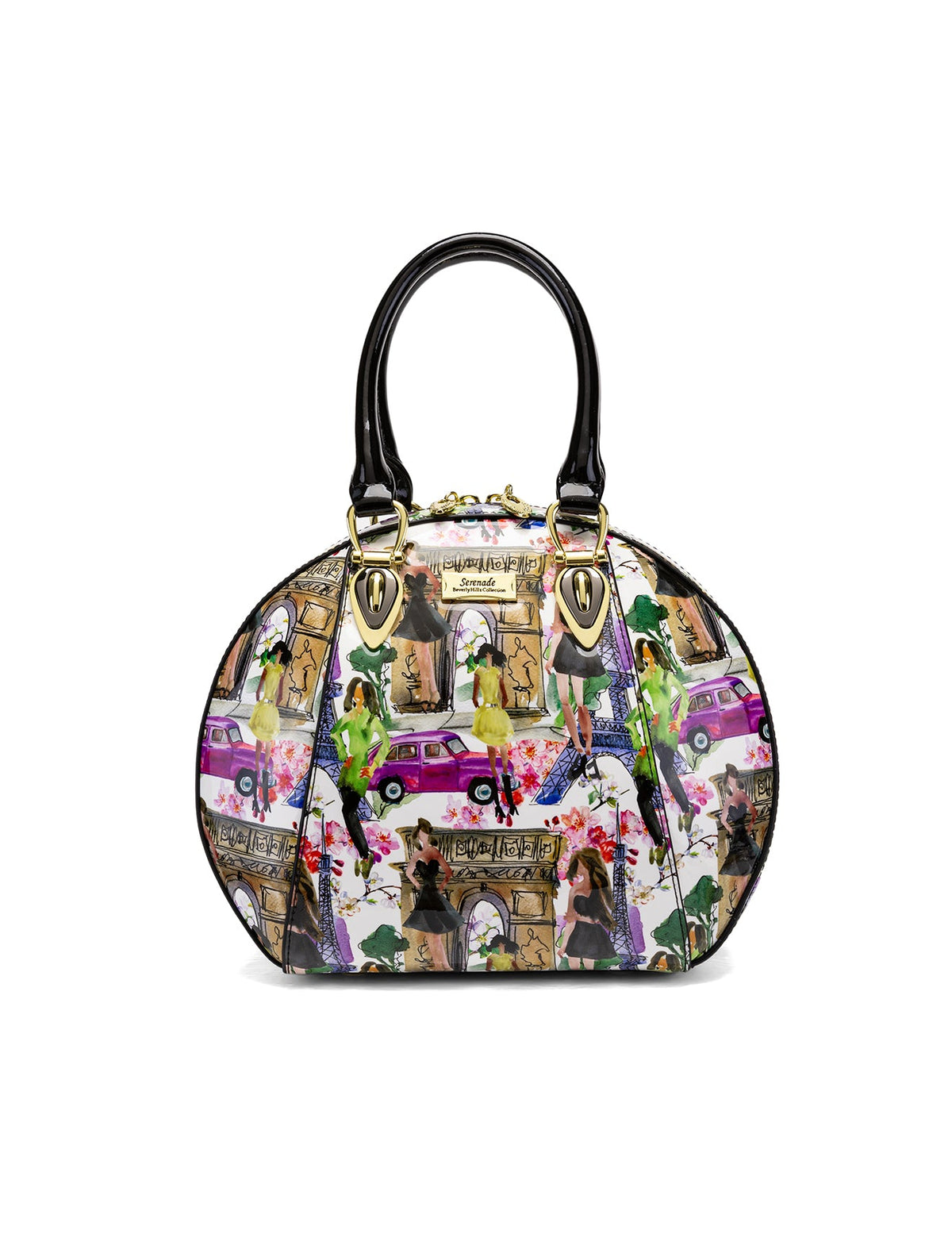 PARIS ROUND PATENT LEATHER BAG - PARIS PRINT