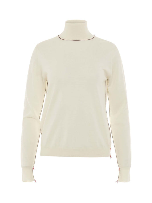 Image of Others. Productname: MAISON MARGIELA Work in Progress High Neck Sweater in Ecru colour by brand - MAISON MARGIELA