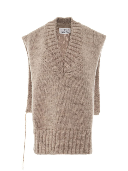 Image of Coats & Jackets. Productname: MAISON MARGIELA Botanical Dye Knit Vest in Light Brown colour by brand - MAISON MARGIELA