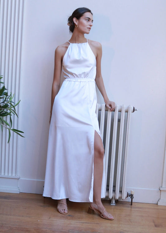 Image of Dresses. Productname: Heychic Dove Satin Maxi Dress in White colour by brand - Heychic