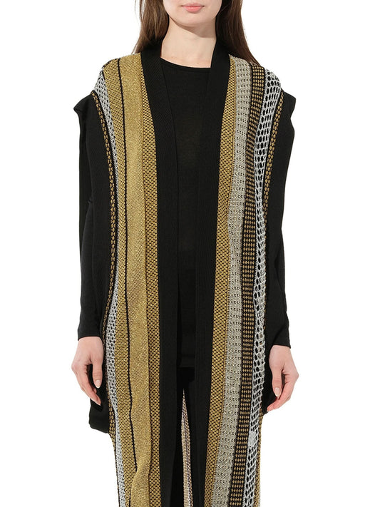 Image of a model wearing Outerwear. Productname: BALMAIN Sleeveless Cardigan Knit in Black colour by brand - BALMAIN