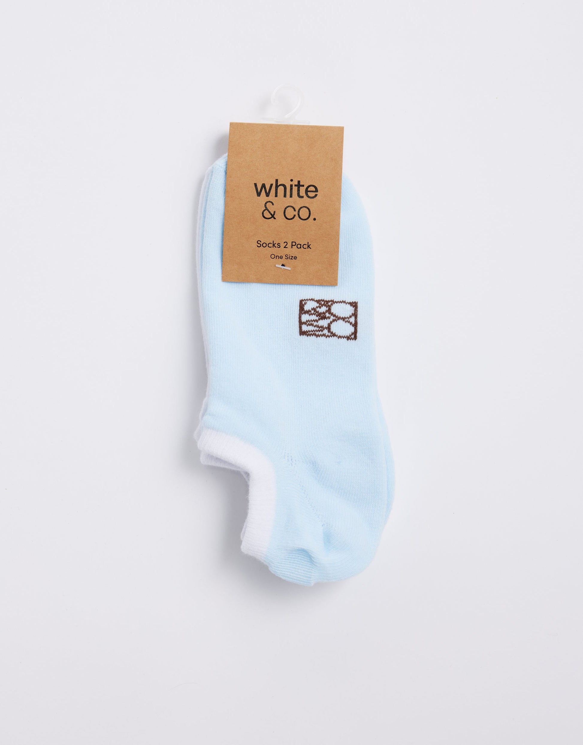 Image of Accessories. Product name - Monogram Socks Ice Blue/White 2 Pack in Ice Blue/White colour by brand - White & Co.