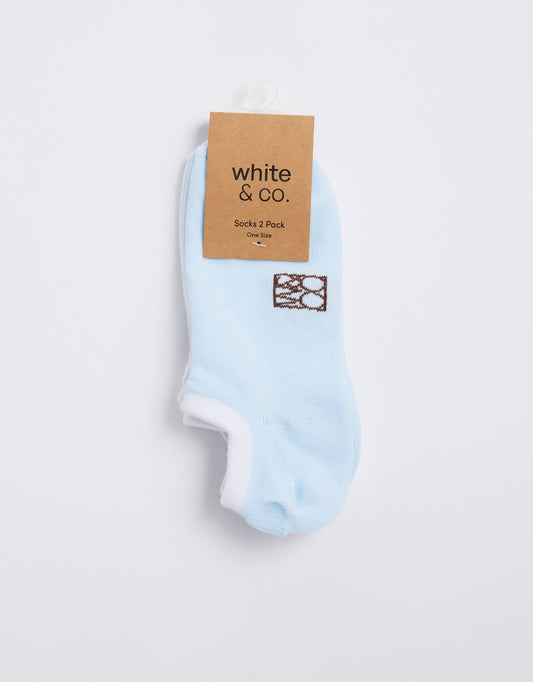 Image of Accessories. Product name - Monogram Socks Ice Blue/White 2 Pack in Ice Blue/White colour by brand - White & Co.