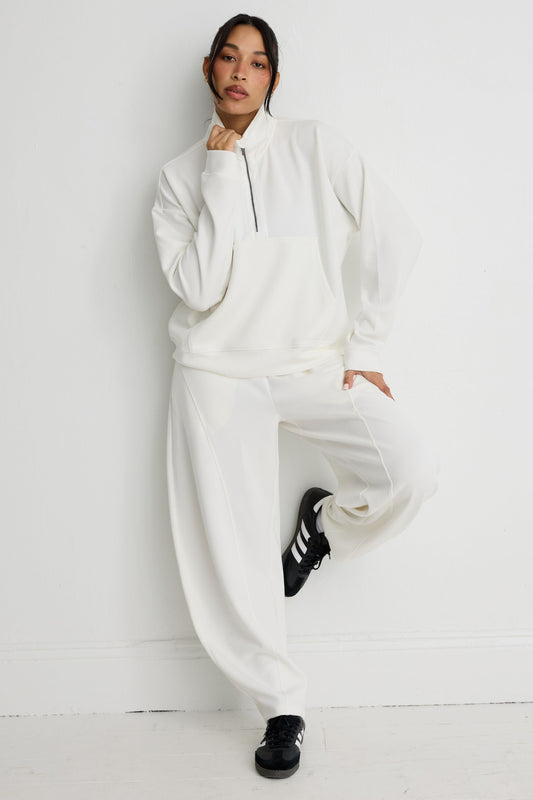 Image of Decor. Product name - Soft Luxury 1/2 Zip Set in Chalk colour by brand - All Fenix