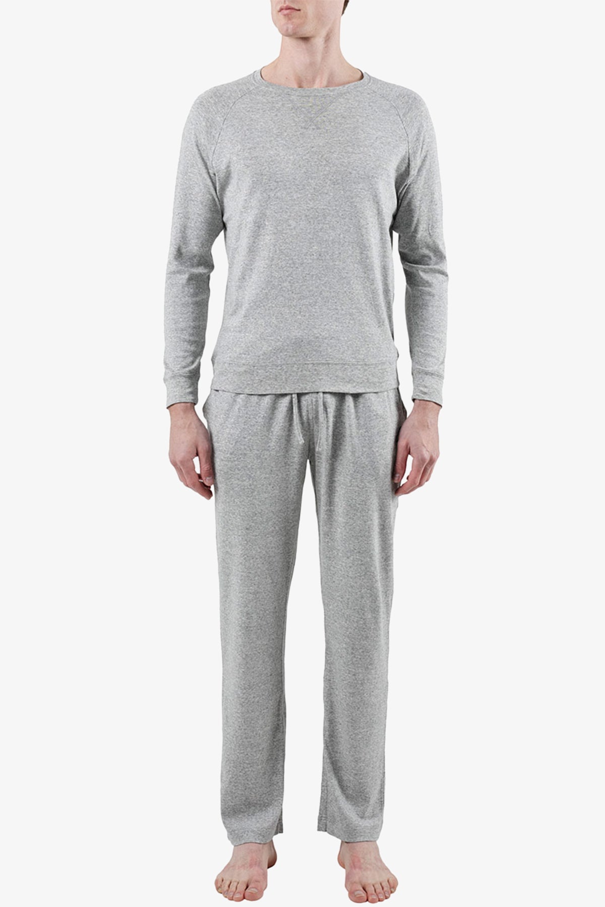 Image of a model wearing Tops. Product name - Hugh Grey Long Sleeve Sleep Top in Grey colour by brand - Anthony Squires