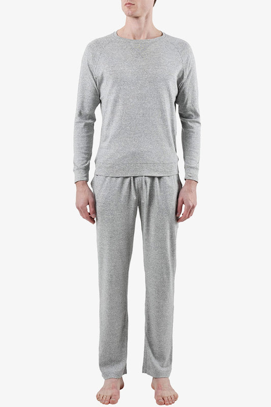 Image of a model wearing Tops. Product name - Hugh Grey Long Sleeve Sleep Top in Grey colour by brand - Anthony Squires