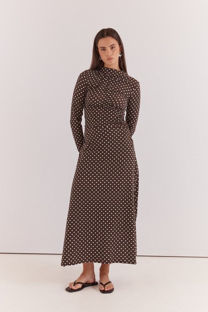 Sass Clothing Ashini Long Sleeved Ruched Dress (Polka Dot)