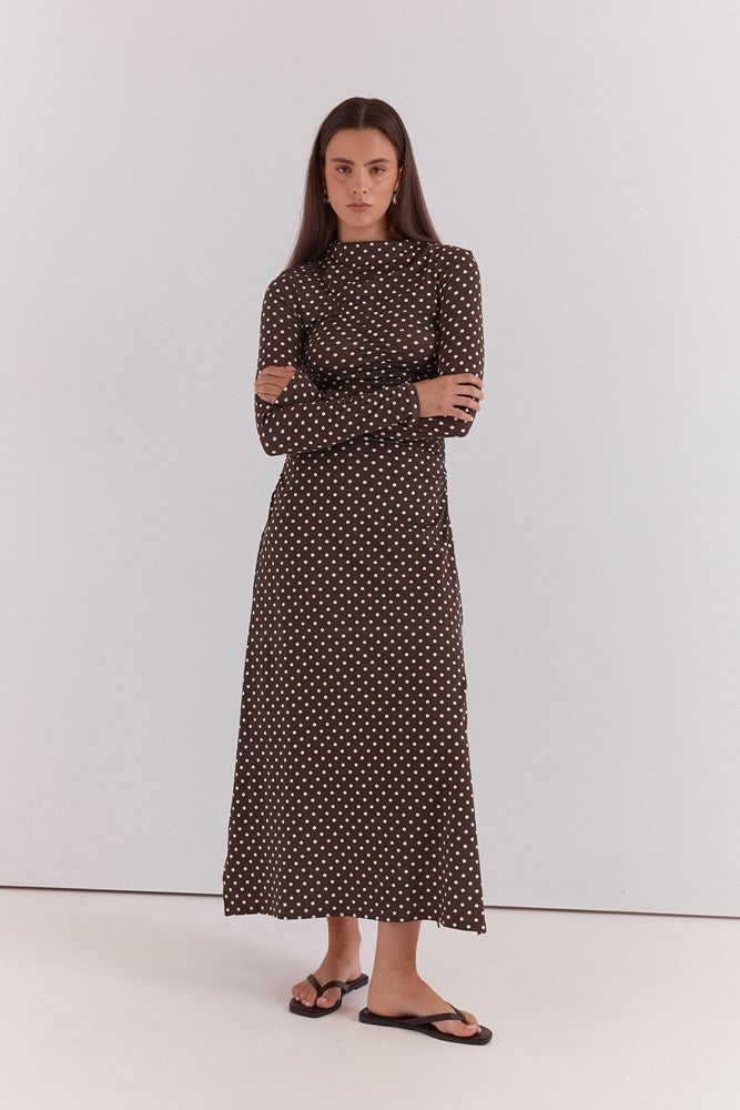 Sass Clothing Ashini Long Sleeved Ruched Dress (Polka Dot)