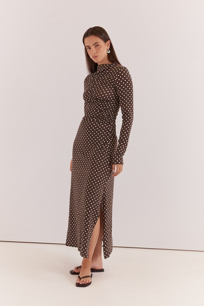 Sass Clothing Ashini Long Sleeved Ruched Dress (Polka Dot)