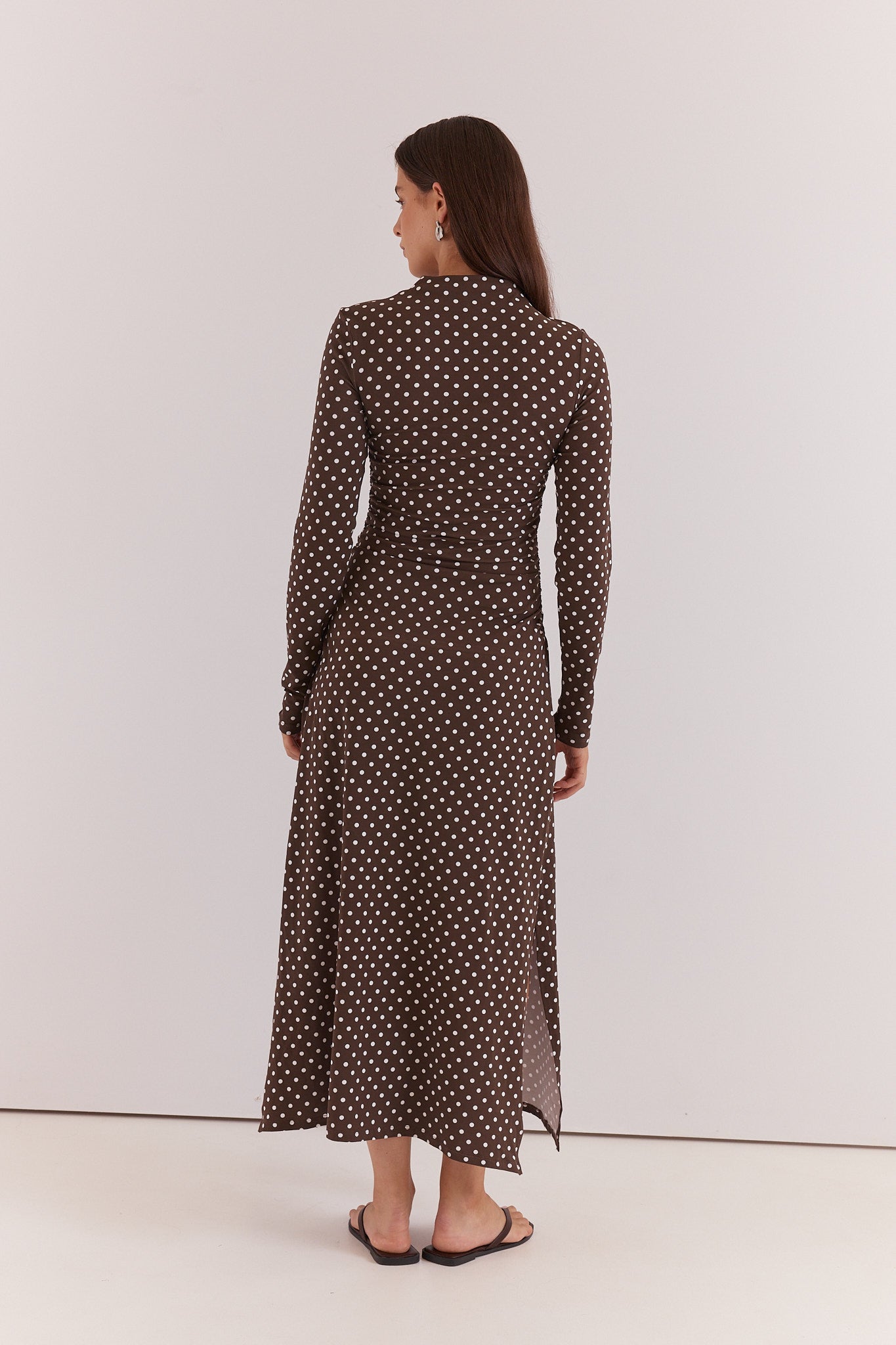 Sass Clothing Ashini Long Sleeved Ruched Dress (Polka Dot)