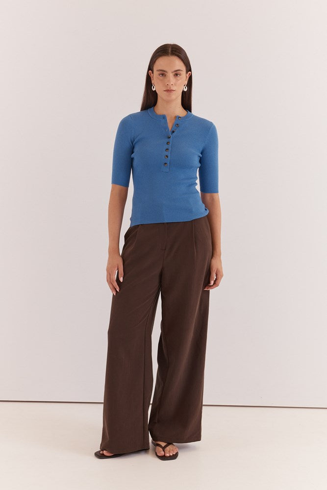 Image of a model wearing Tops. Product name - Lilee Rib Knit Azure in Azure colour by brand - Sass Clothing