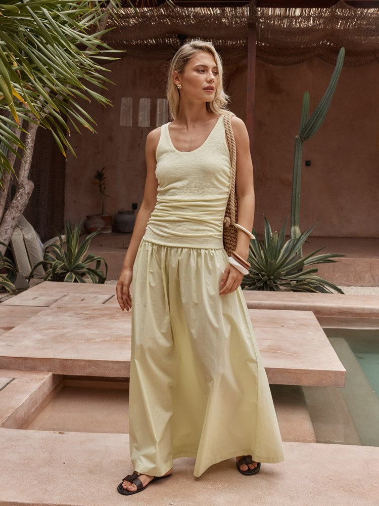 Image of Dresses. Product name - Harris Ruched Dress Lemon in Lemon colour by brand - Sass Clothing