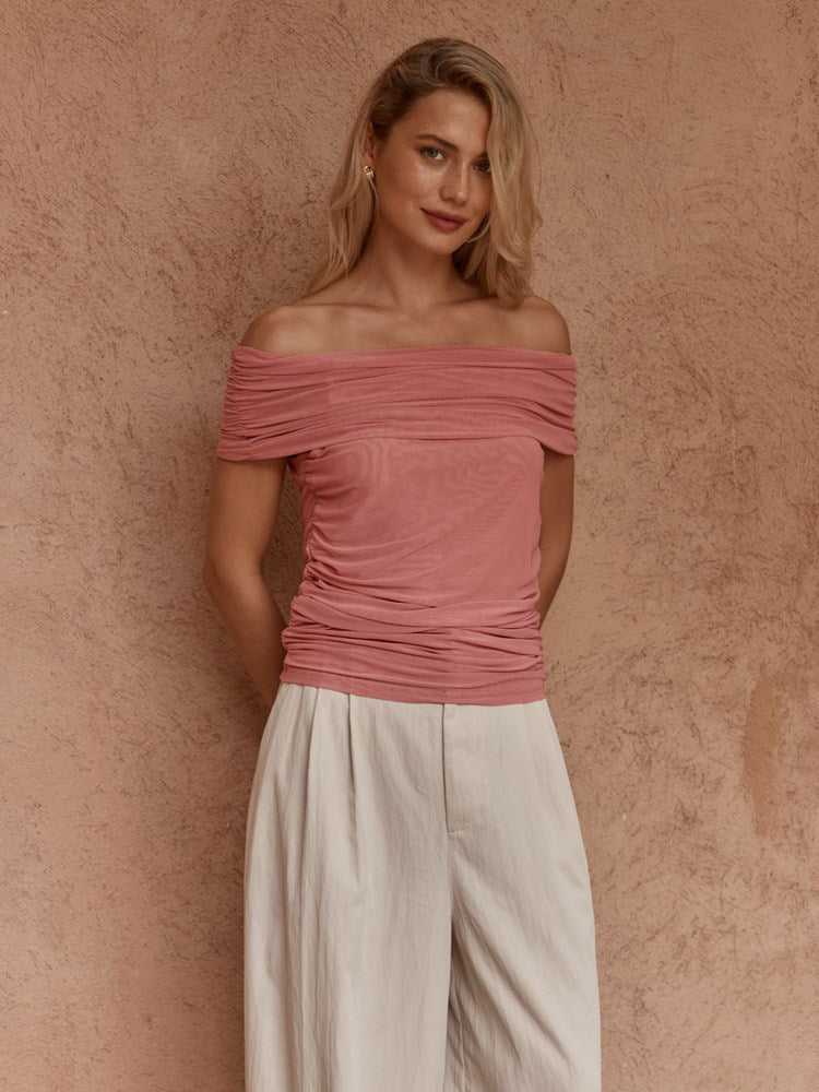 Sass Clothing Jordan Off Shoulder Top (Burnt Pink)