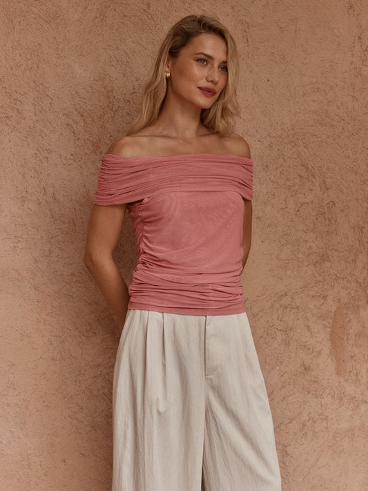Sass Clothing Jordan Off Shoulder Top (Burnt Pink)