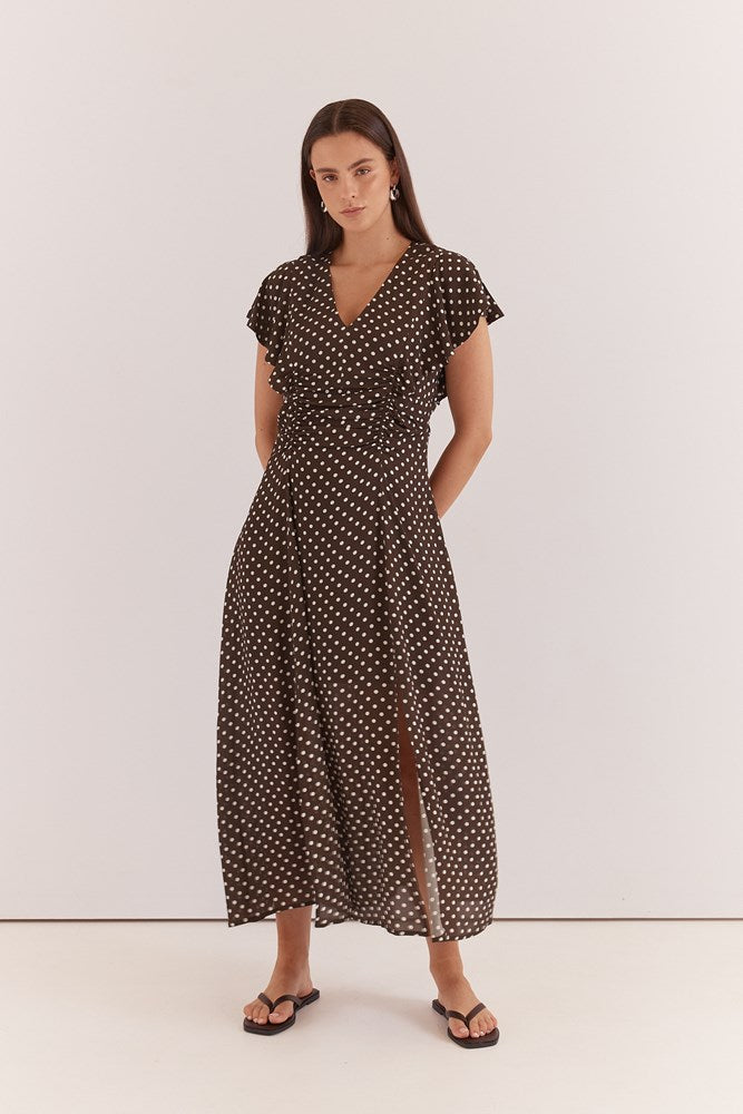Image of Dresses. Product name - Elba Ruched Waist Dress Polka Dot in Polka Dot colour by brand - Sass Clothing
