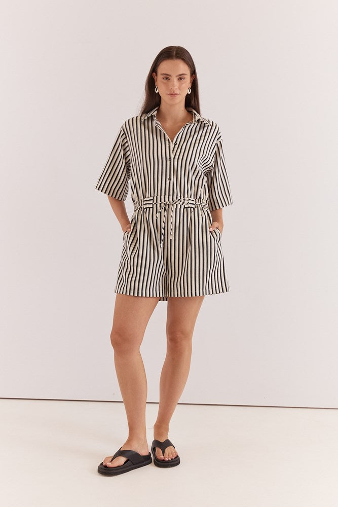 Sass Clothing Ingrid Tie Waist Playsuit (Black Cream)