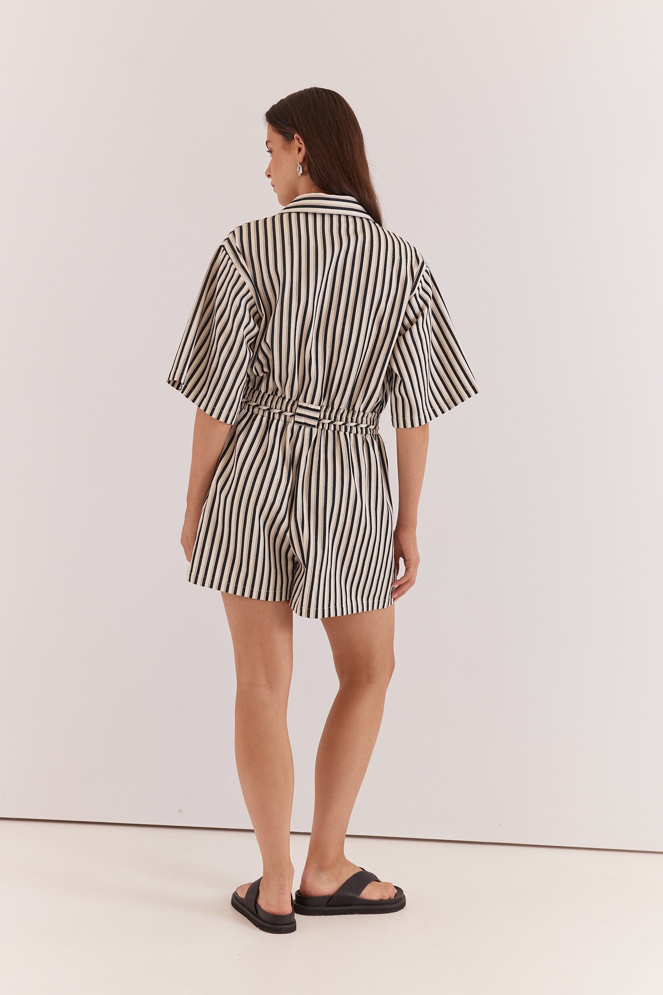 Sass Clothing Ingrid Tie Waist Playsuit (Black Cream)